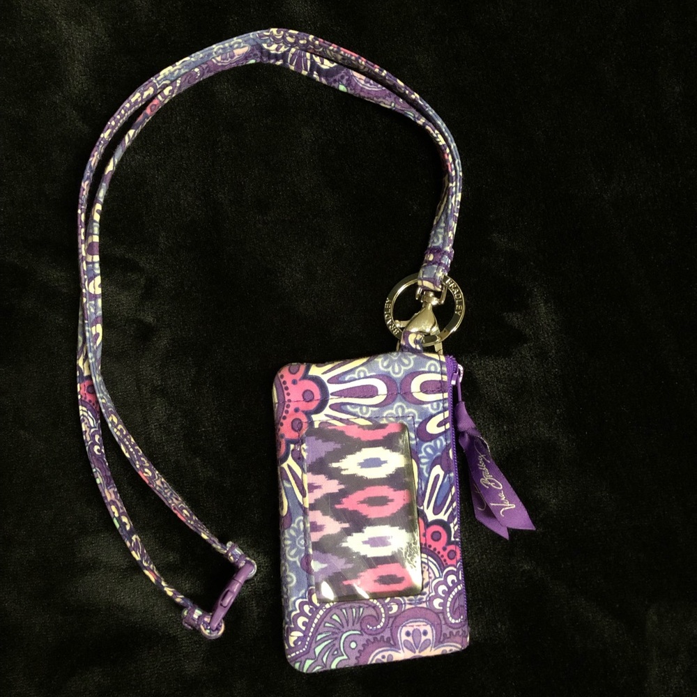 Purple Vera Bradley Lanyard and ID Holder